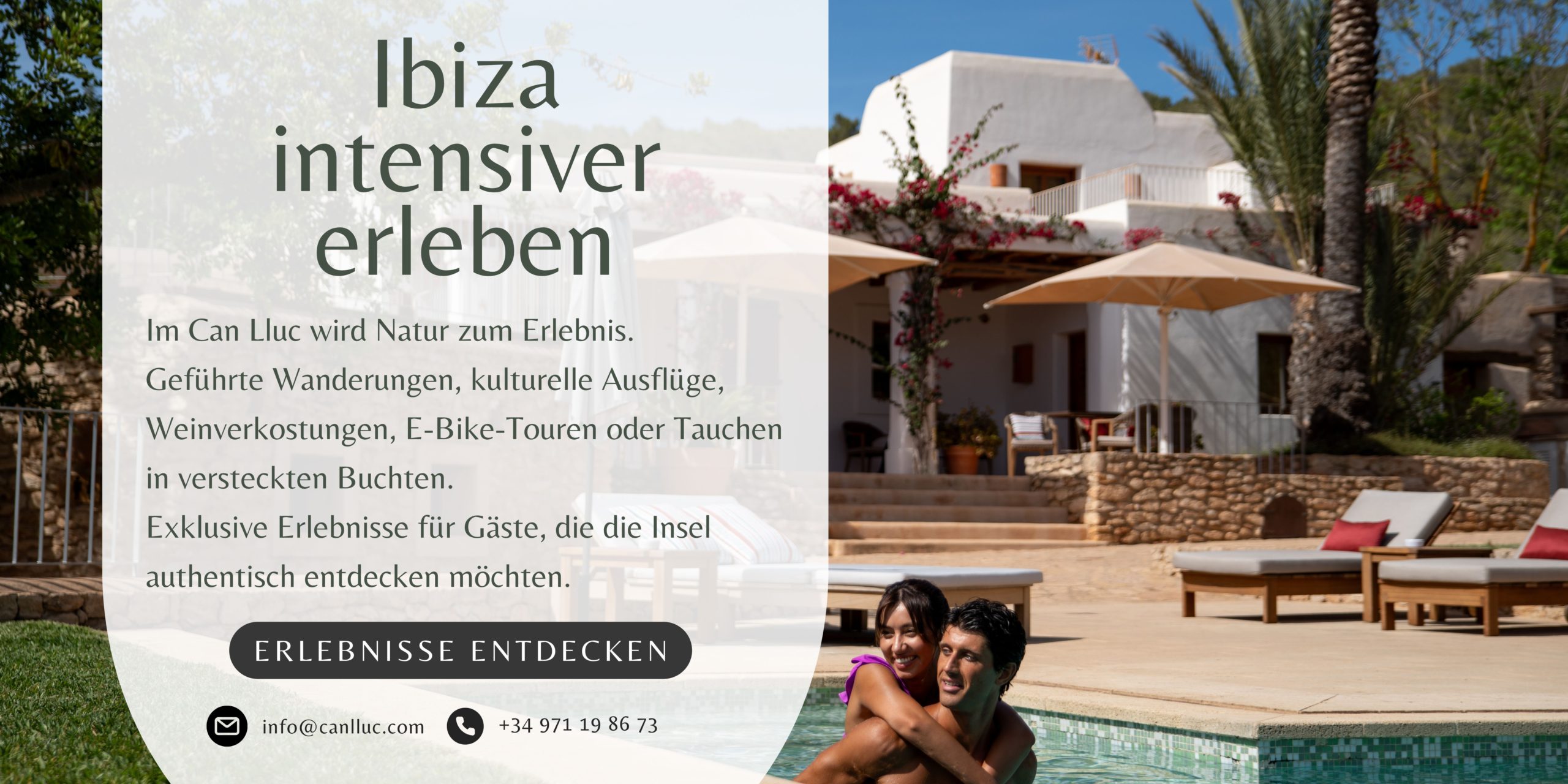 Poolbereich des Landhotels Can Lluc auf Ibiza während der Osterferien