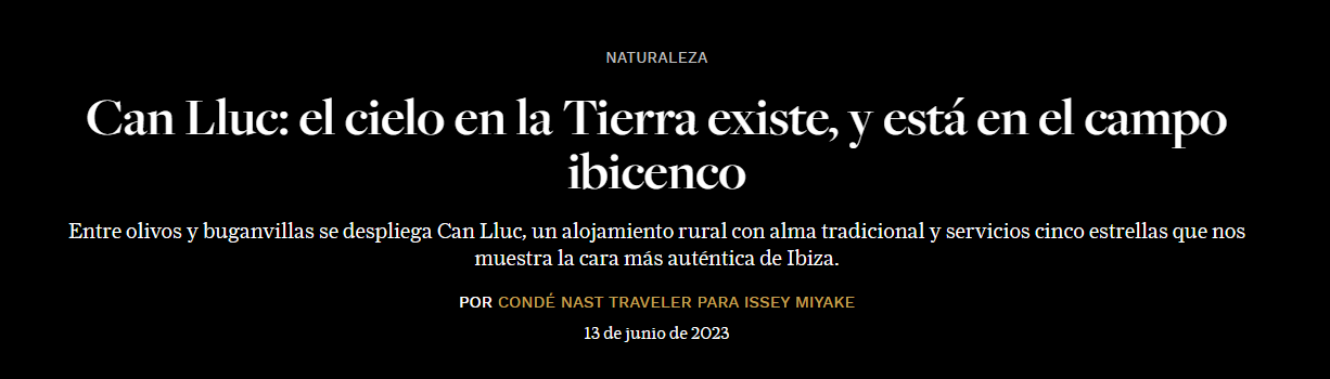 Mención de Can Lluc en Condé Nast Traveler